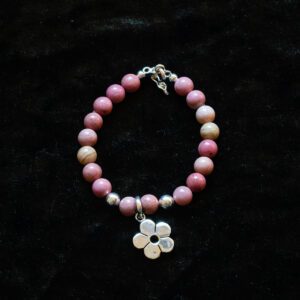 Bead Pink Bracelet with Sterling Silver Flower