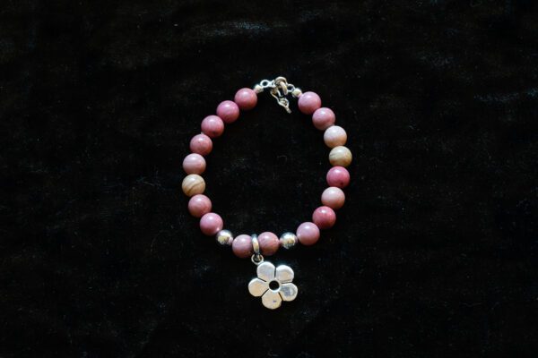 Bead Pink Bracelet with Sterling Silver Flower