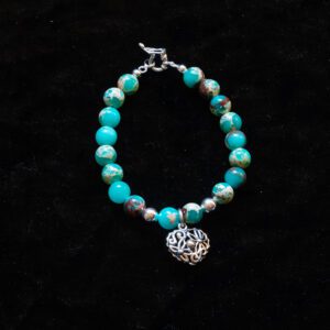 Sea Blue Beaded Bracelet with a Heart