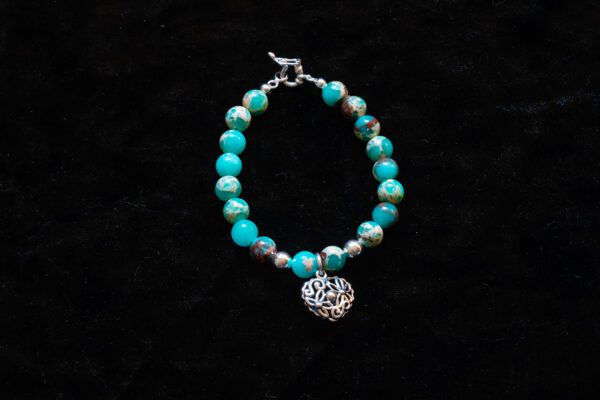 Sea Blue Beaded Bracelet with a Heart