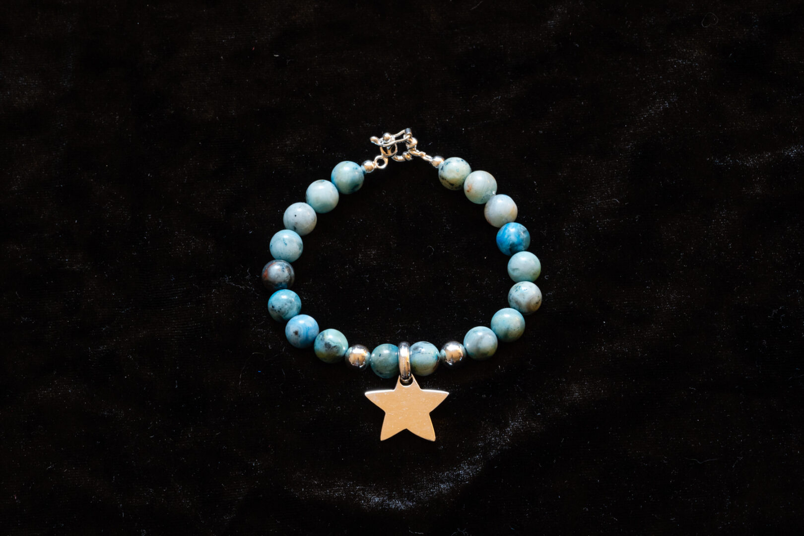 Bead Blue Bracelet with Sterling Silver Star