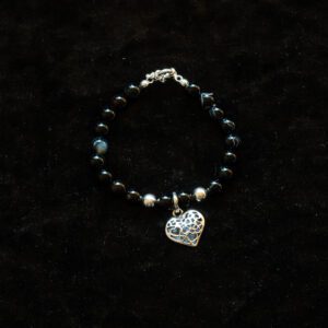 Black Bead Bracelet with Sterling Silver Heart