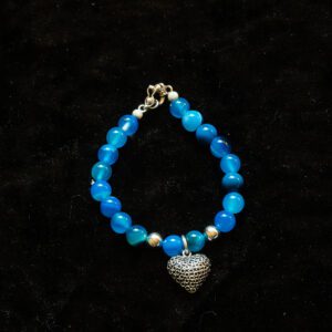 Bead Blue Bracelet with Silver Heart