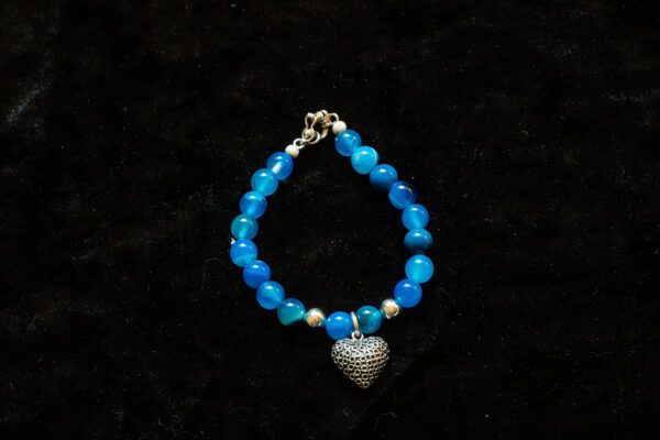 Bead Blue Bracelet with Silver Heart