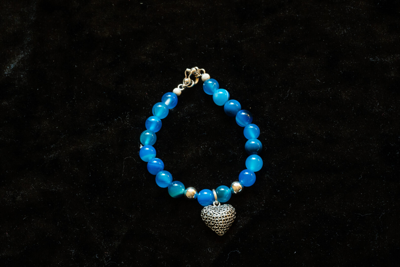 Bead Blue Bracelet with Silver Heart