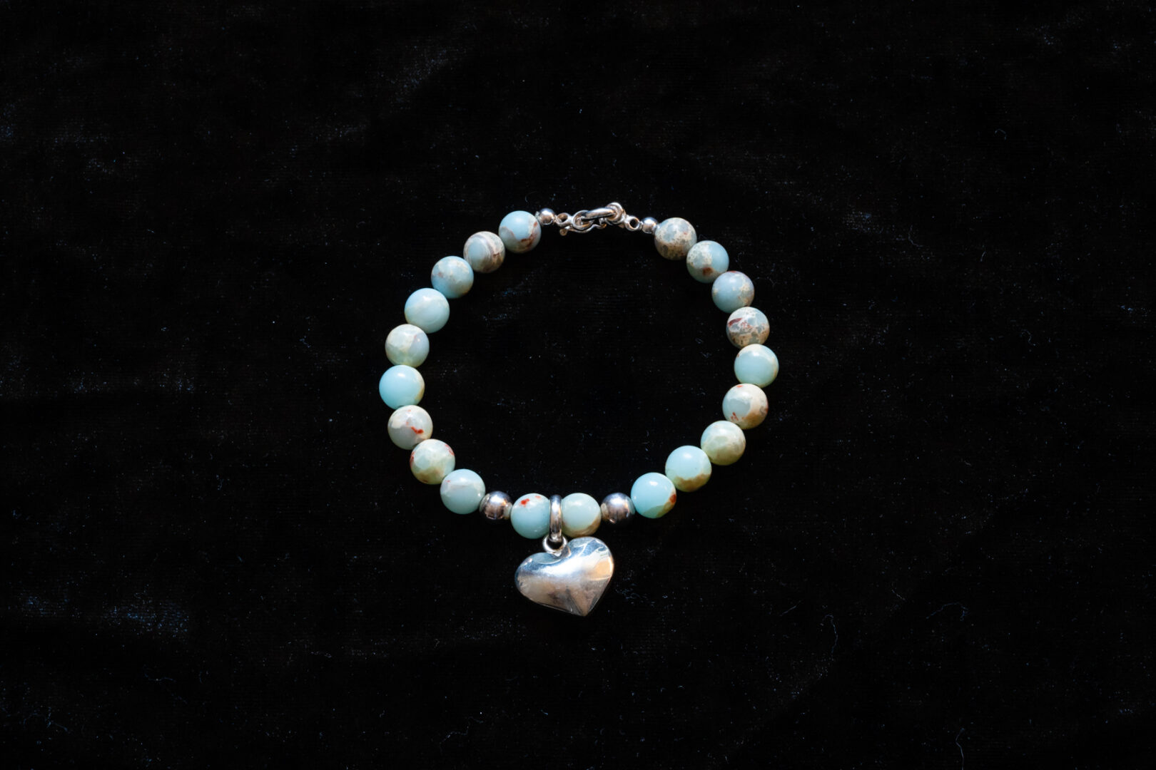 Sea Blue Bracelet with Sterling Silver Heart