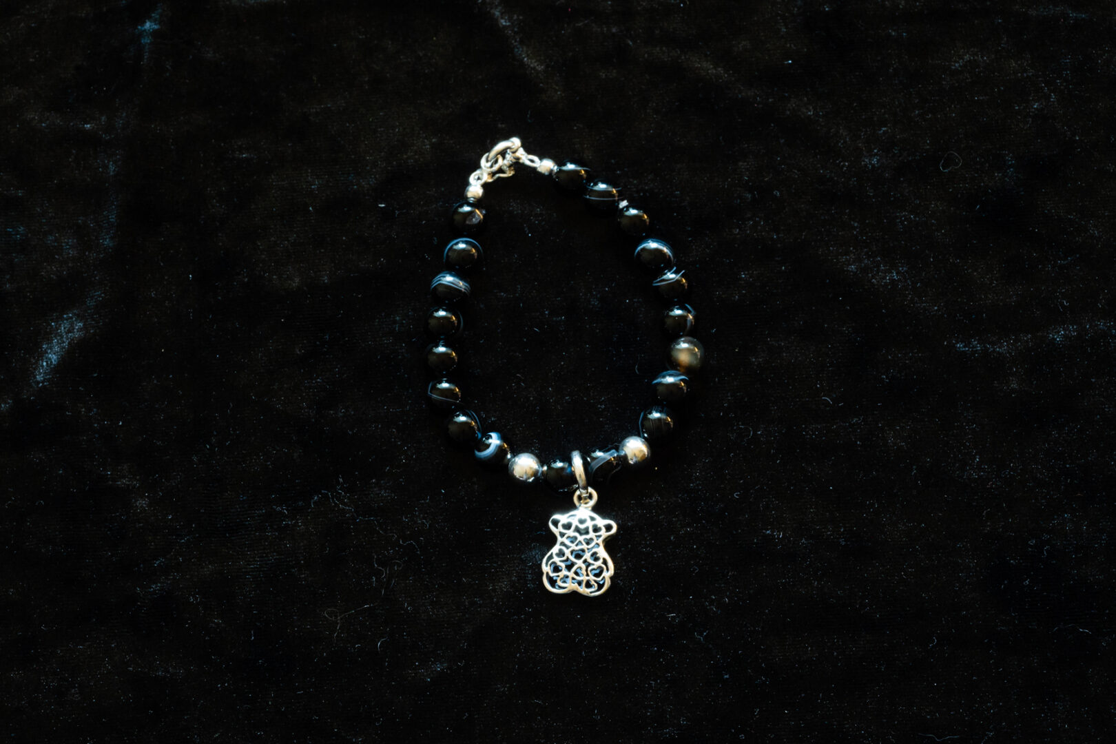 Bead Bracelet with Sterling Silver Bear