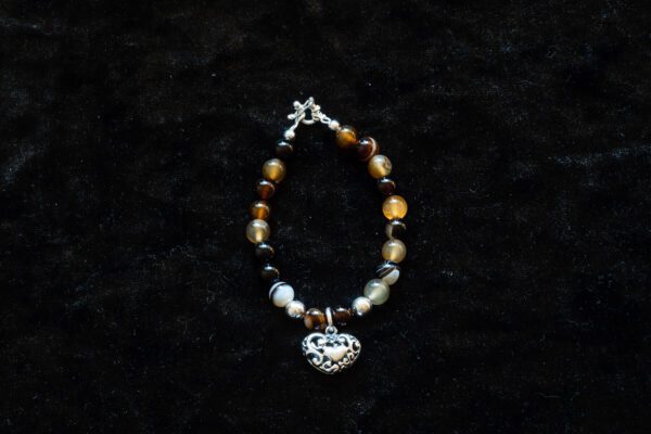 Beaded Yellow and Black Bracelet with Sterling Silver Heart