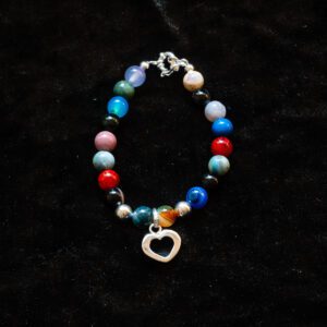 A Multi Color Bead Bracelet with Sterling Silver Heart