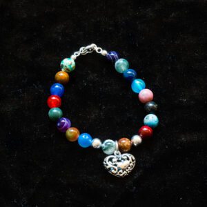 Sterling Silver Heart Multi Color Bead Bracelet