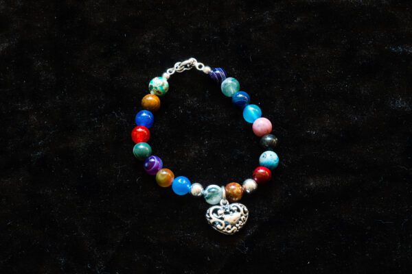 Sterling Silver Heart Multi Color Bead Bracelet