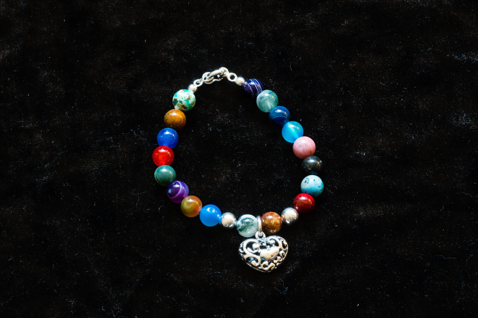 Sterling Silver Heart Multi Color Bead Bracelet