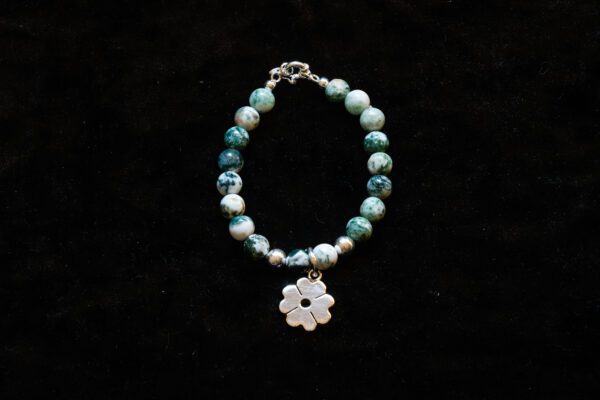 Bead Bracelet with Sterling Silver Flower