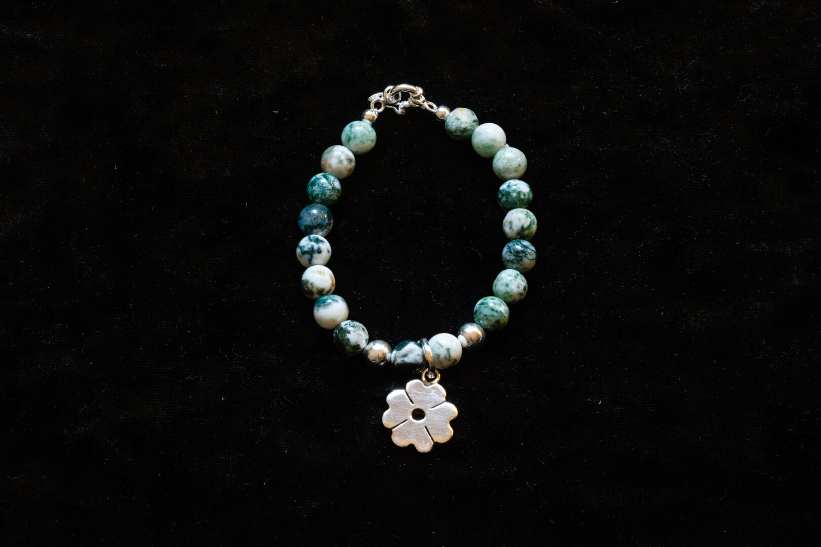 Bead Bracelet with Sterling Silver Flower