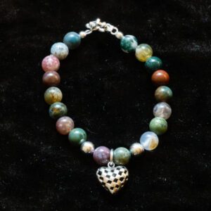 Multi Color Beaded Bracelet with Silver Heart