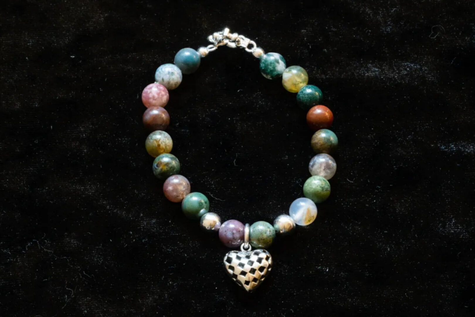 Multi Color Beaded Bracelet with Silver Heart