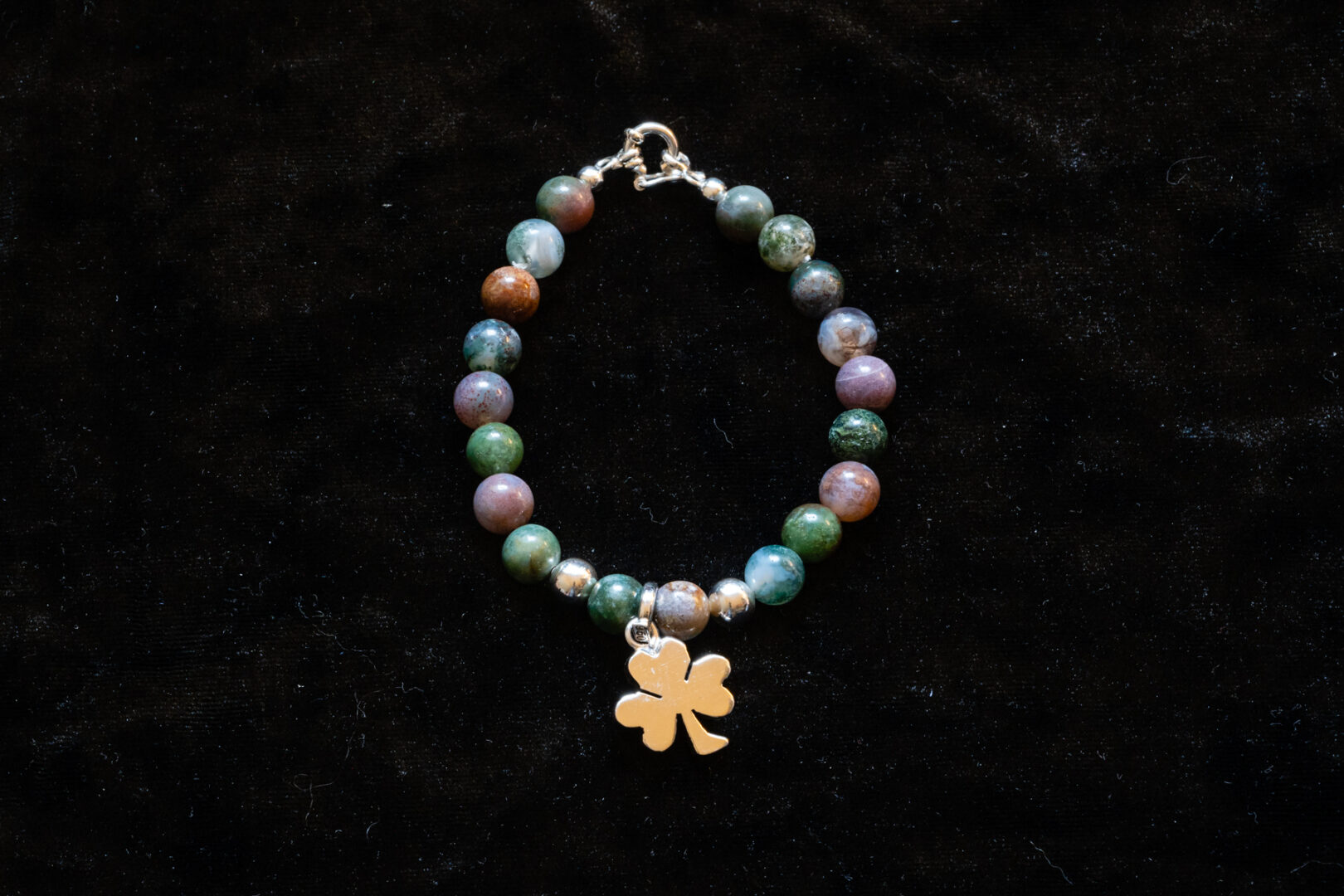 Bead Bracelet with Sterling Silver Clover