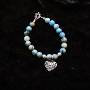 Blue Color Beaded Bracelet with Sterling Silver Heart