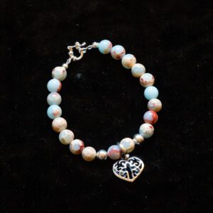 Seafoam Bead Bracelet with Silver Heart