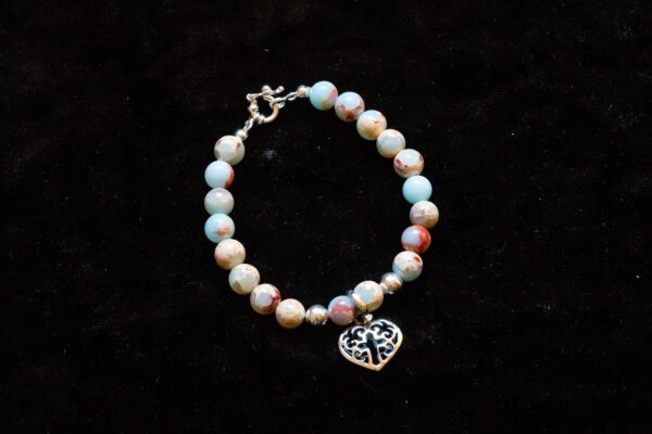 Seafoam Bead Bracelet with Silver Heart