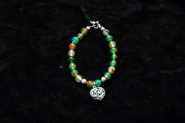 Green Bead Bracelet with Sterling Silver Heart