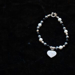 Black, White, and Silver Color Beaded Bracelet