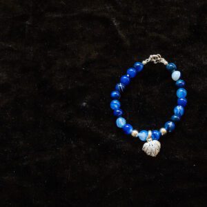 Sterling Silver Heart Blue Bead Bracelet