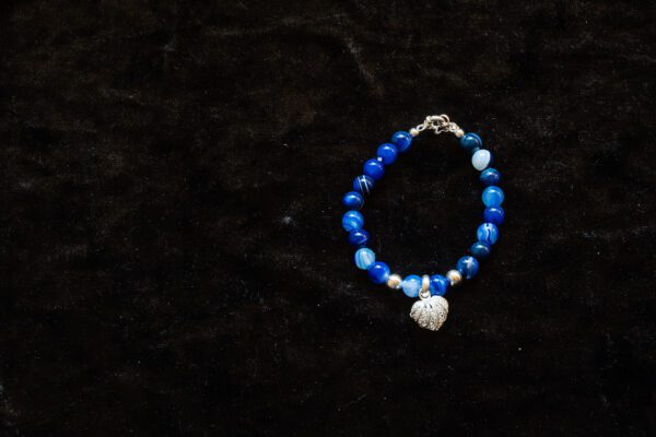 Sterling Silver Heart Blue Bead Bracelet