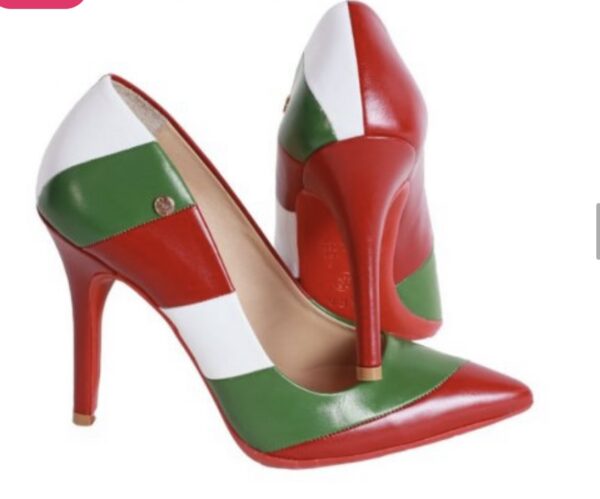 A Tri Colored High Heeled Shoes