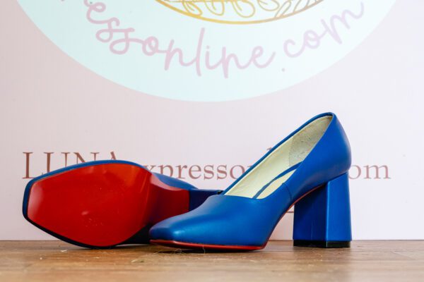 Blue High Heel Shoes with Red Sole